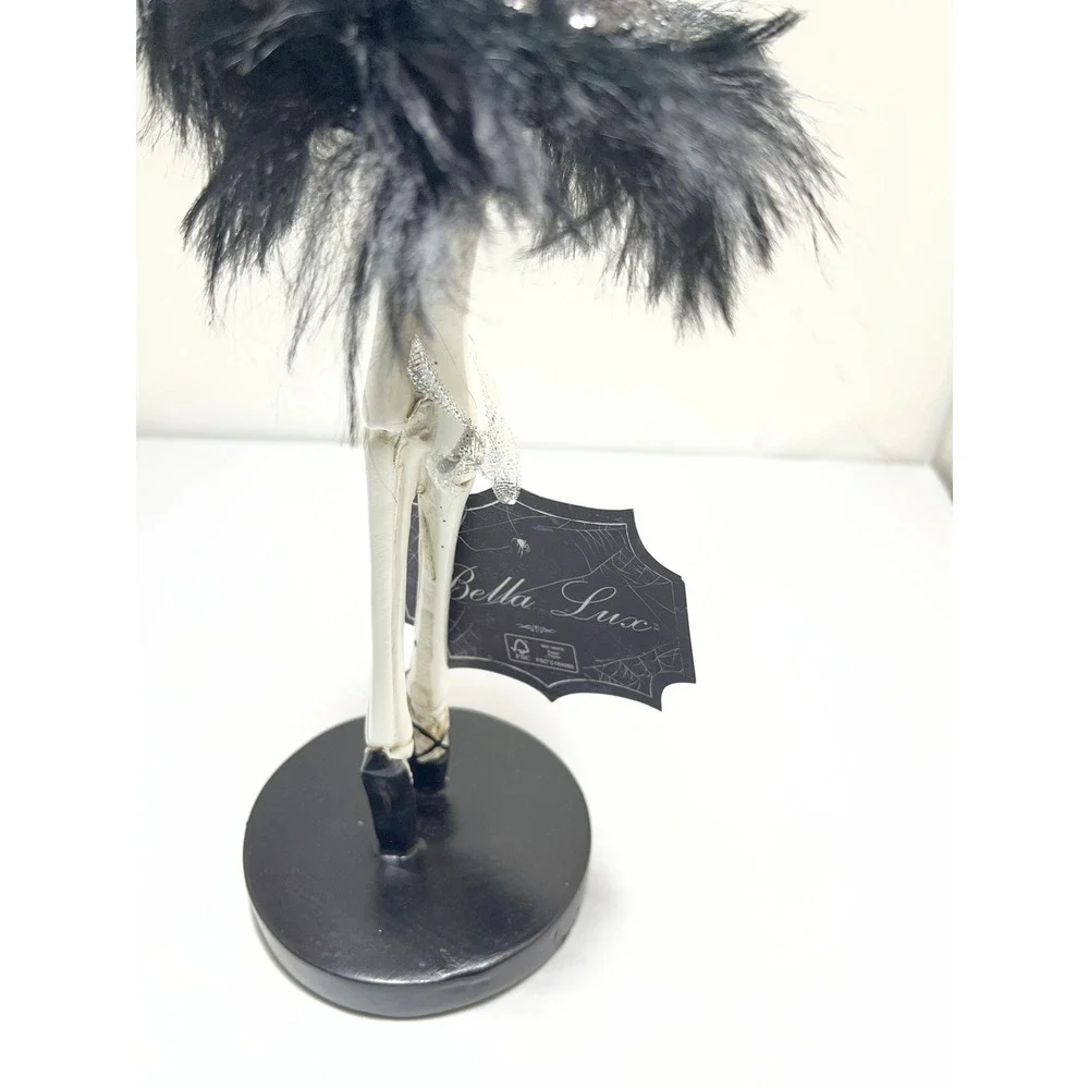 Bella Lux Skeleton Ballerina Halloween Decor Black Feather Tutu Gothic Figurine